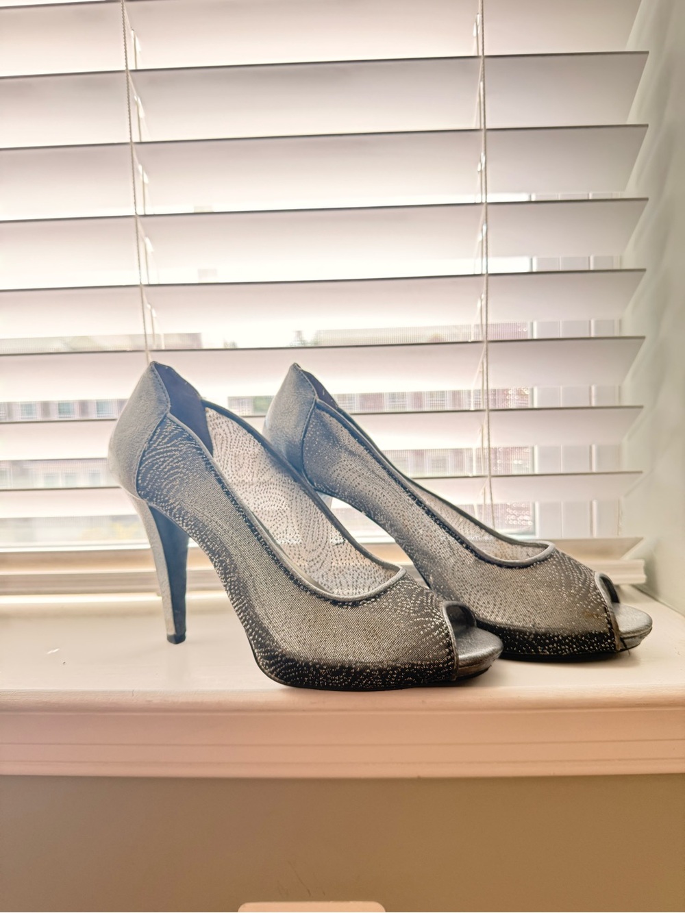 Pewter Glitter Peep Toe High Heels
